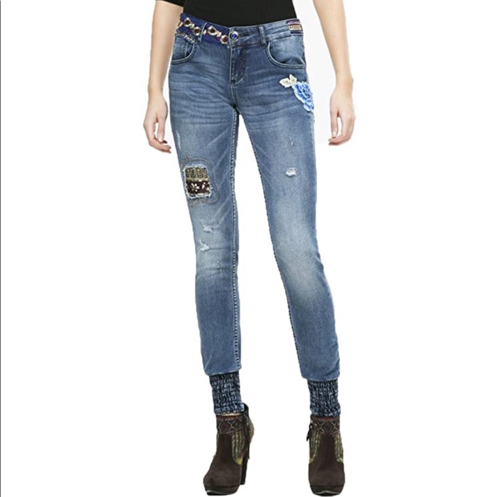 Desigual | Skinny Embroidered Jeans &Elastic Cuffs